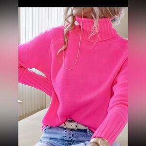 Women's Hot Pink Turtleneck Sweater